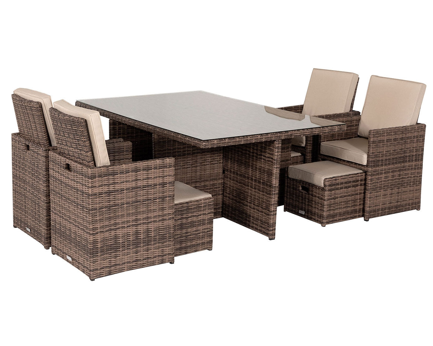 Barcelona 4 Seater Cube Set With Footstools in Truffle Brown and Cream