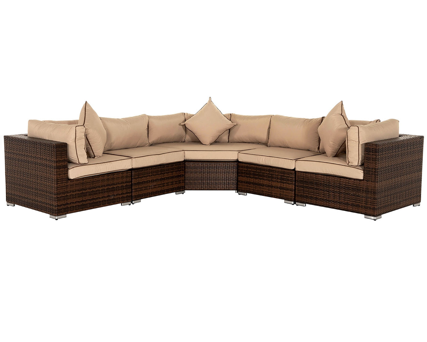 Florida 6 Piece Angled Rattan Garden Corner Sofa Set in Chocolate and Cream