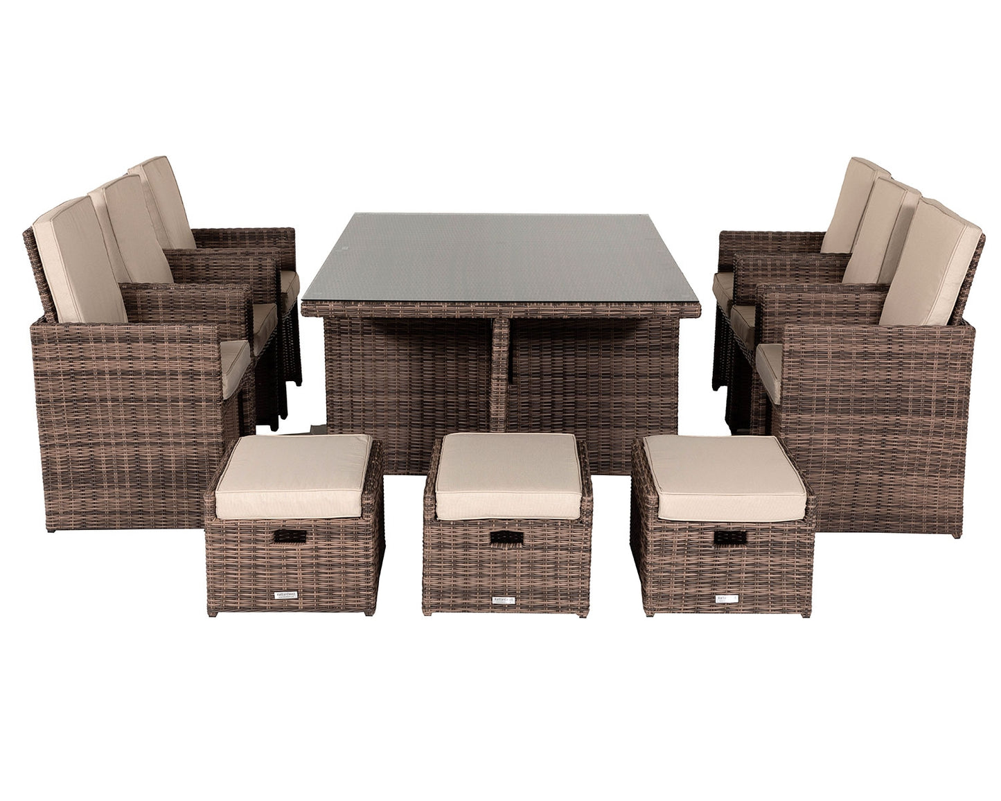 Barcelona 6 Seater Cube Set With Footstools in Truffle Brown and Cream