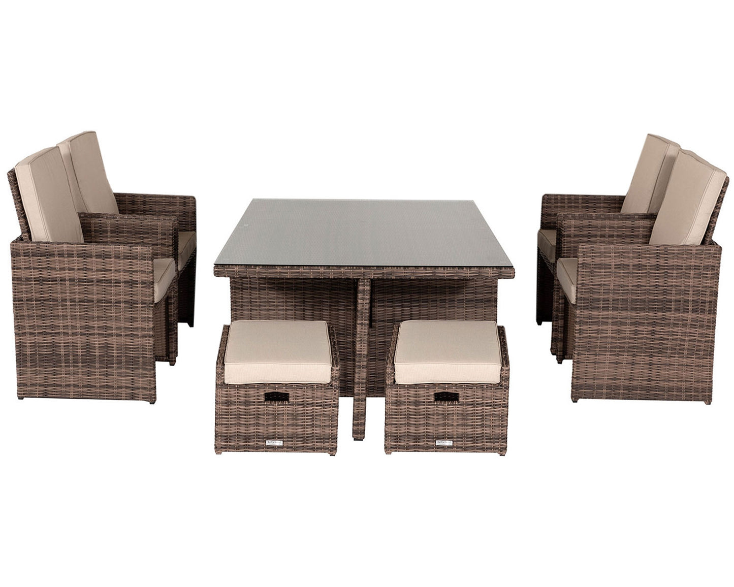 Barcelona 4 Seater Cube Set With Footstools in Truffle Brown and Cream