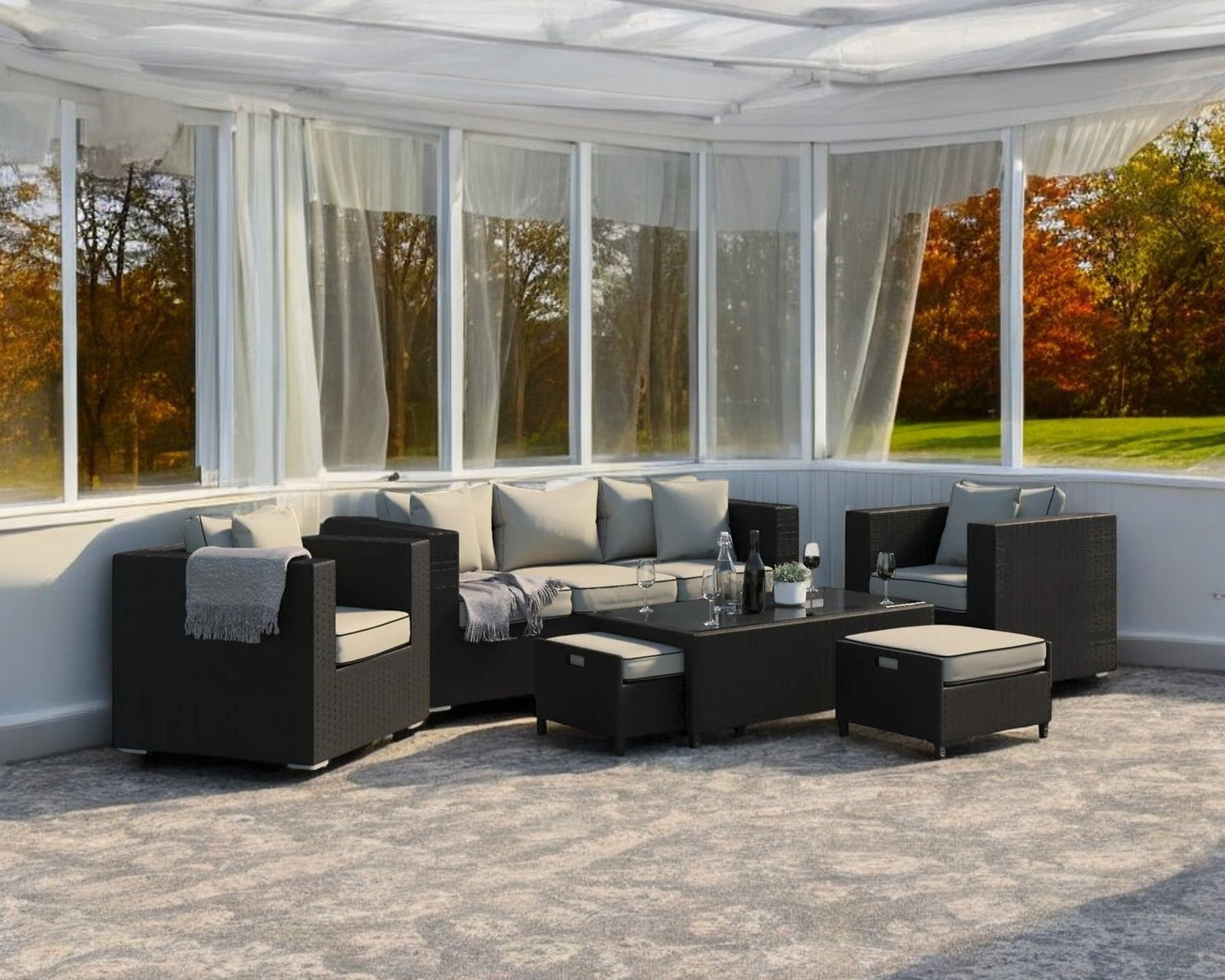 Ascot 3 Seater Rattan Garden Sofa Set in Black and Vanilla