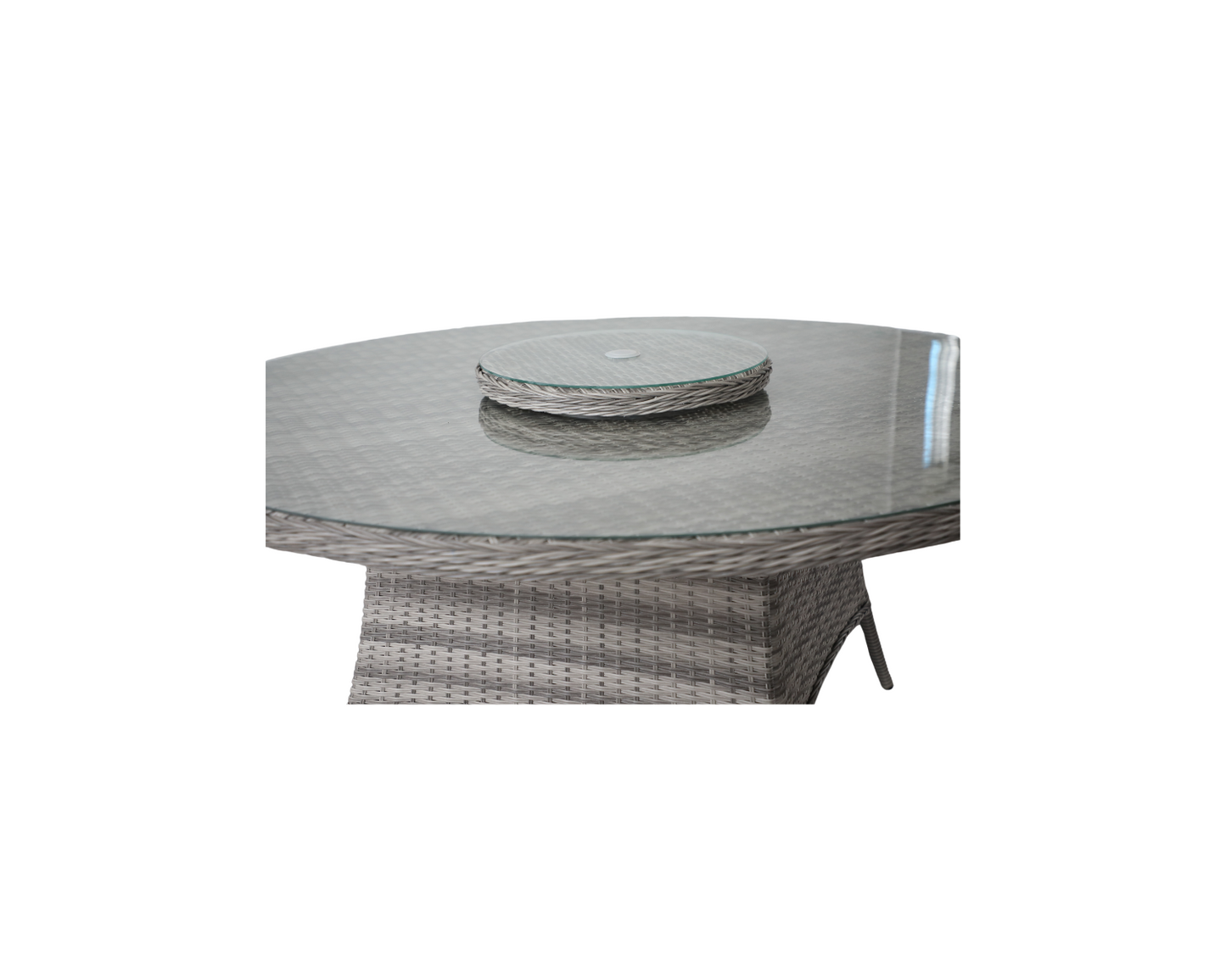 Large Round Dining Table with Lazy Susan and Cover, Double Flat Grey, Glass