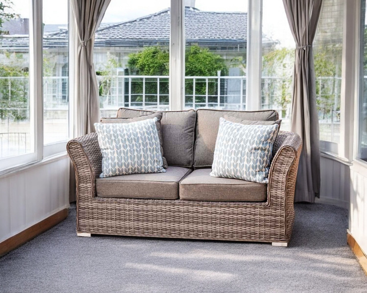Lisbon 2 Seater Rattan Garden Sofa in Grey