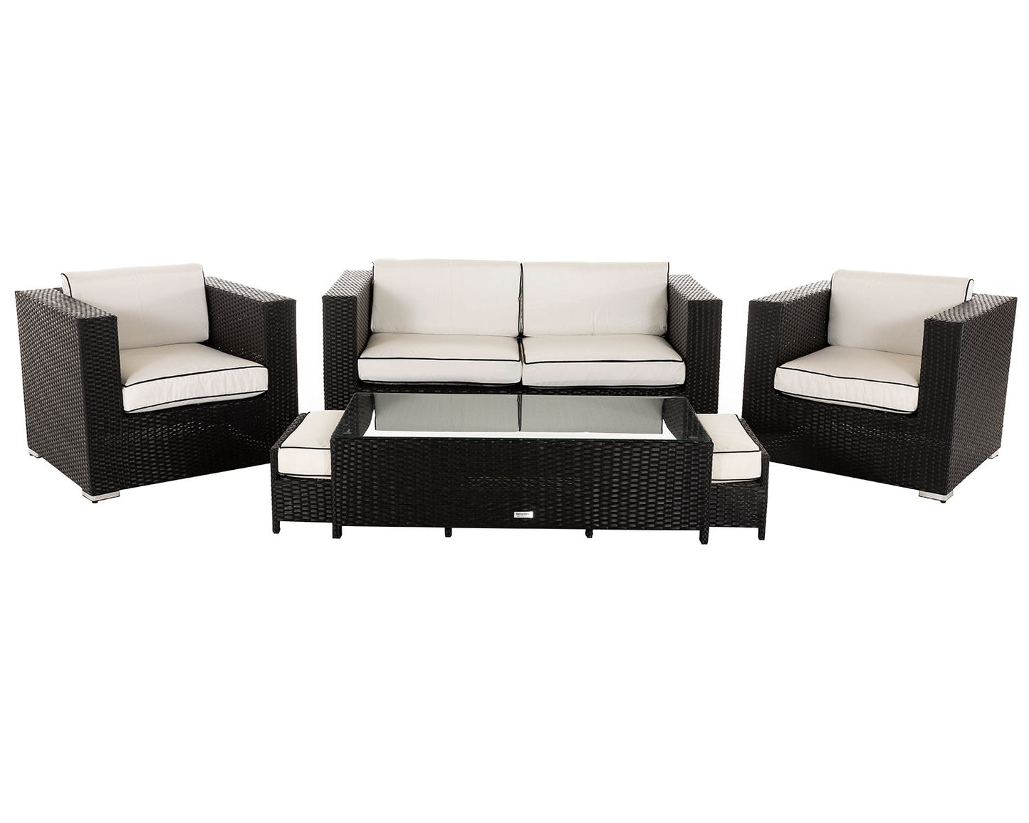 Ascot 2 Seater Rattan Garden Sofa Set in Black and Vanilla
