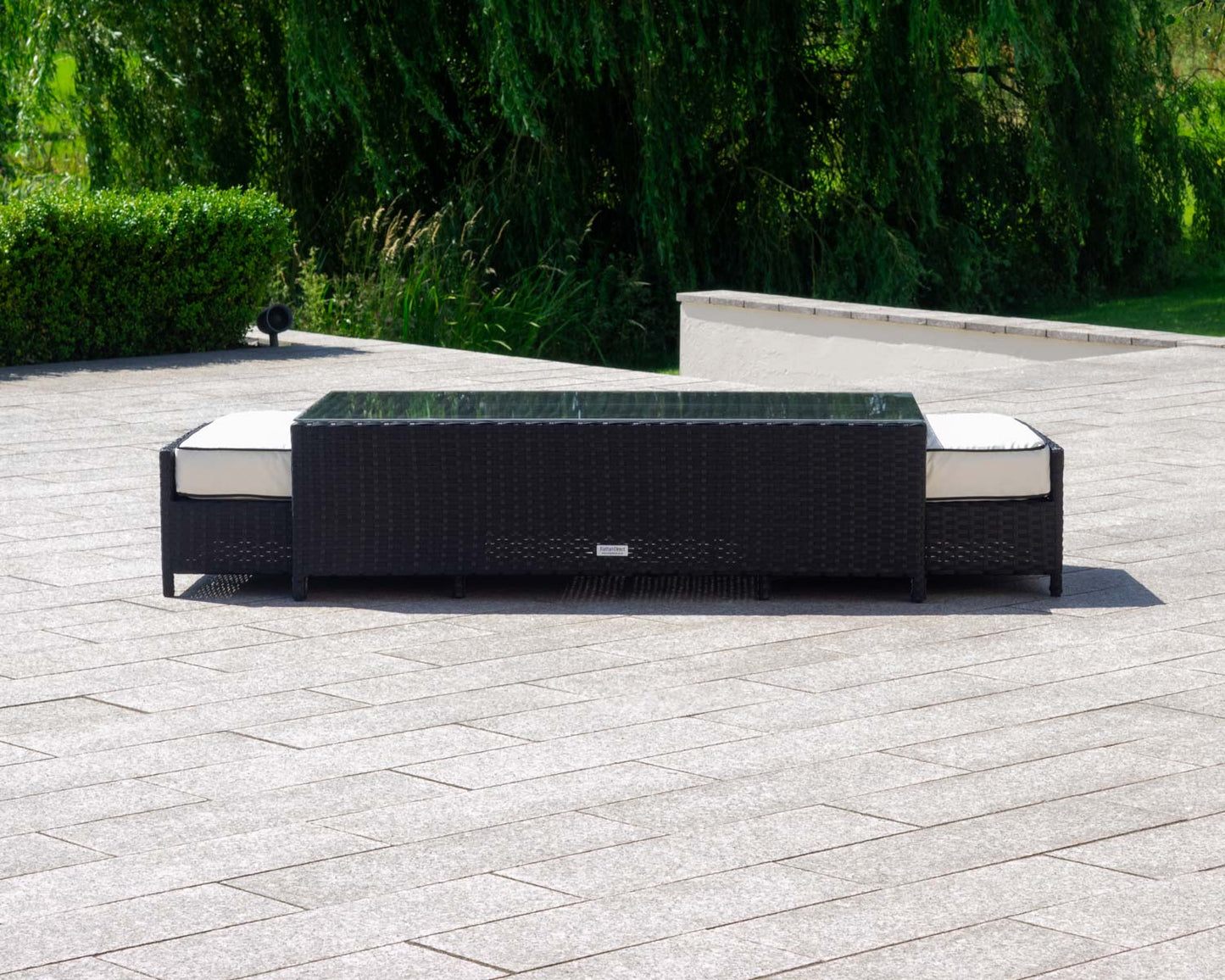 Ascot 2 Seater Rattan Garden Sofa Set in Black and Vanilla
