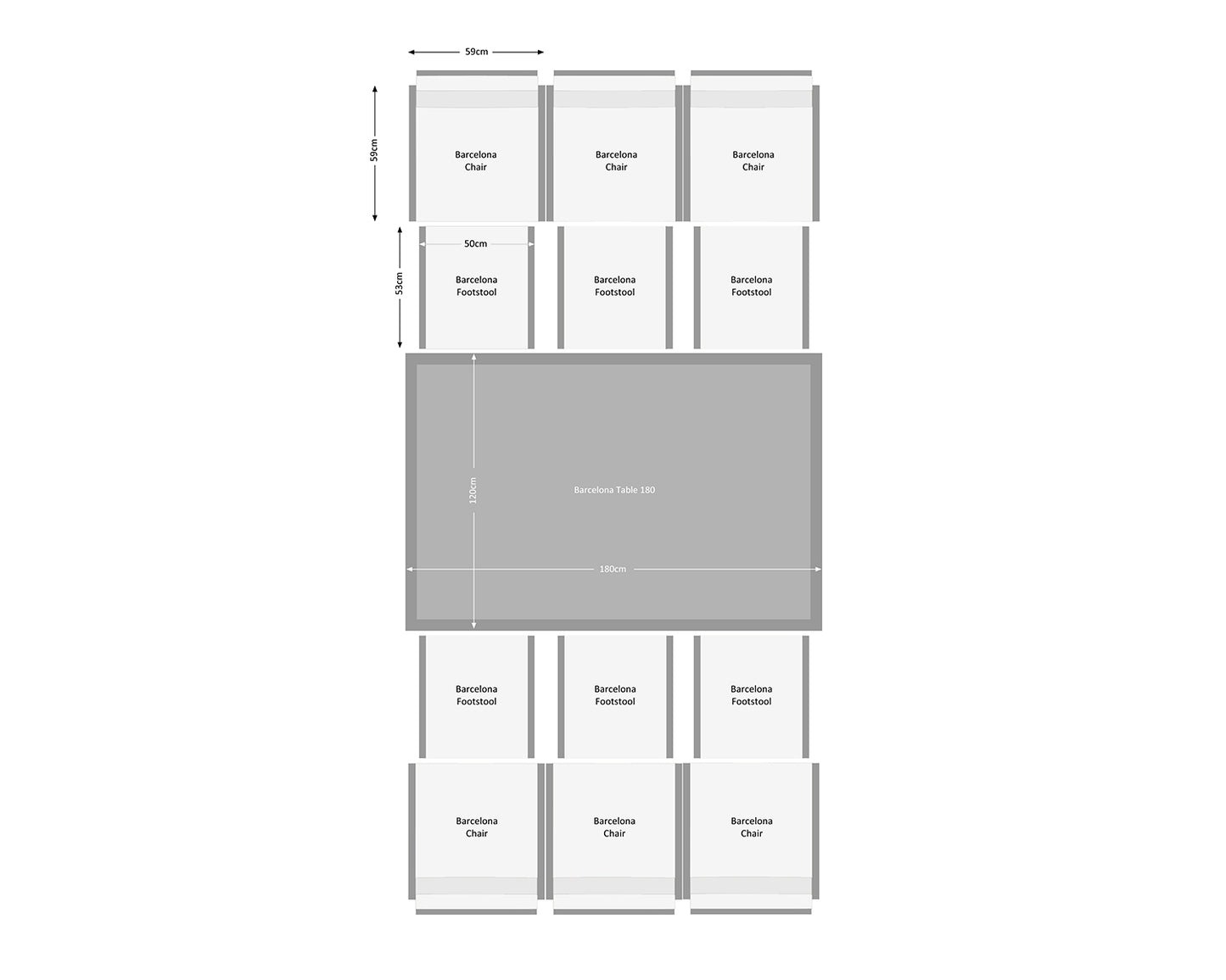 Barcelona 6 Seater Cube Set With Footstools in Grey