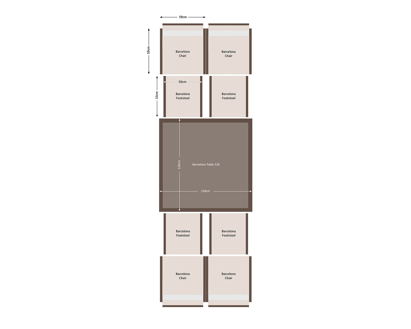 Barcelona 4 Seater Cube Set With Footstools in Truffle Brown and Cream