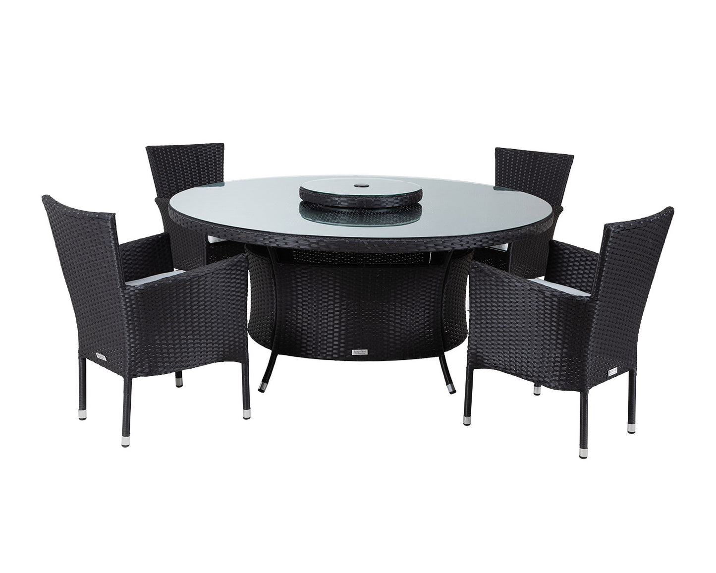Cambridge 4 Rattan Garden Chairs and Large Round Dining Table Set in Black and Vanilla