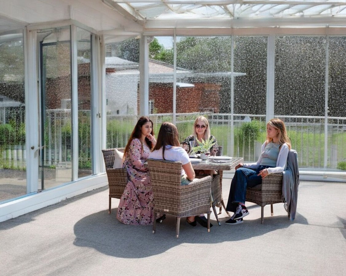 Cambridge 4 Rattan Chairs and Small Round Dining Table Set in Grey