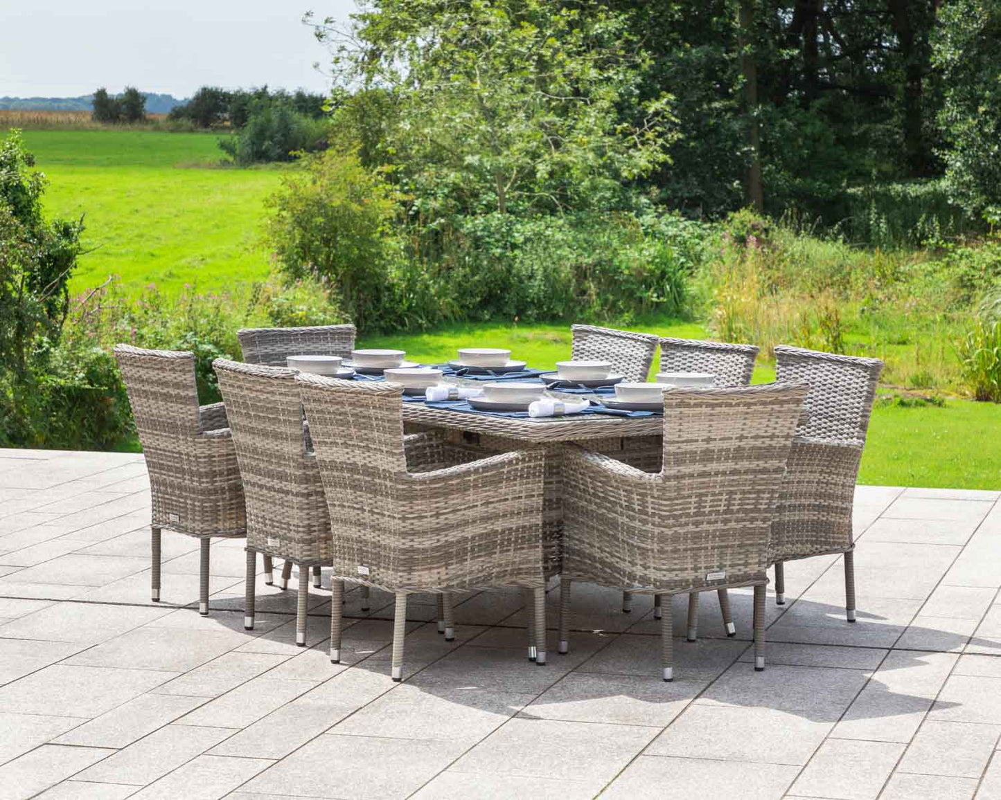 Cambridge 8 Rattan Chairs and Rectangular Dining Table Set in Grey