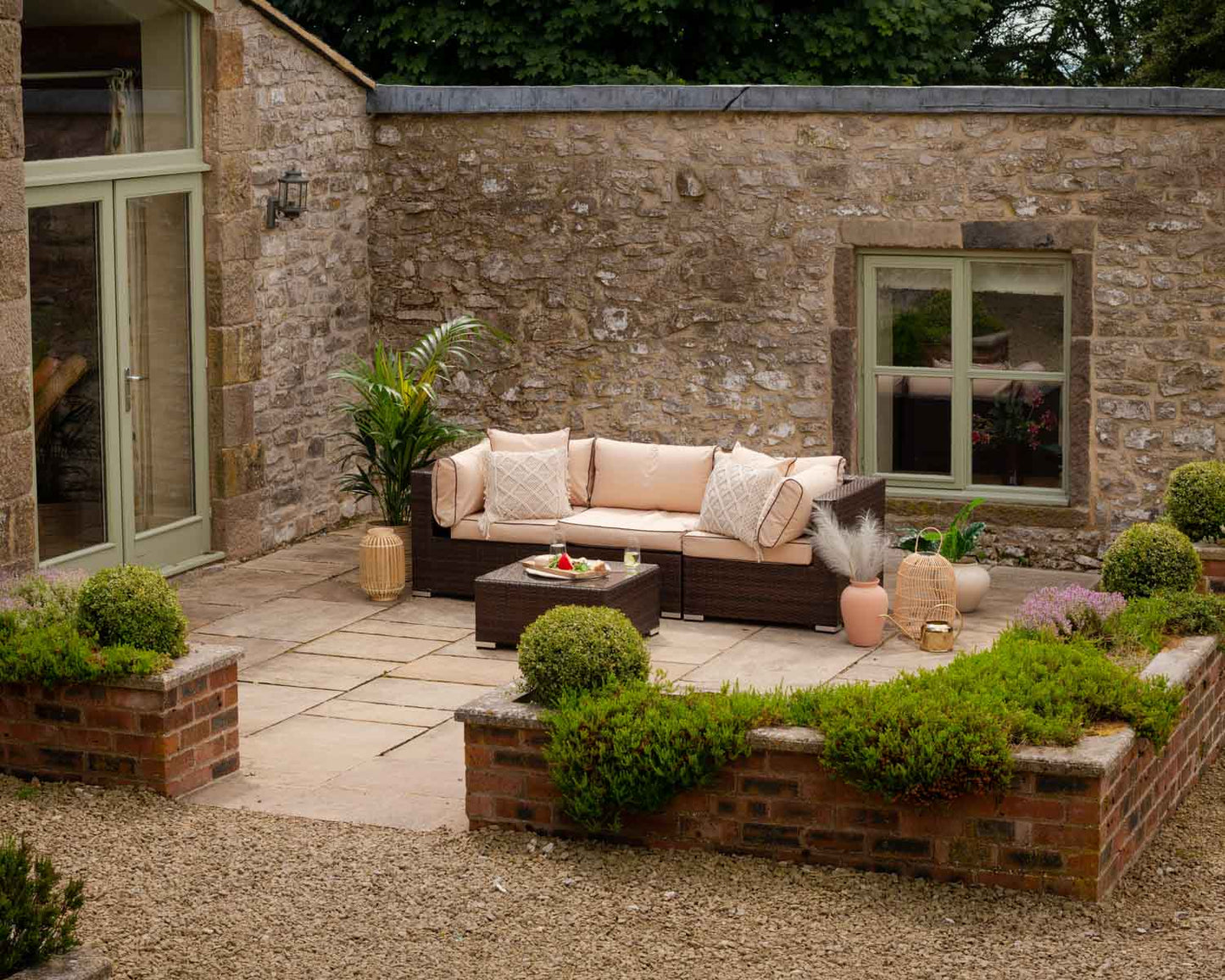 Florida 4 Piece Rattan Garden Corner Sofa Set in Chocolate and Cream