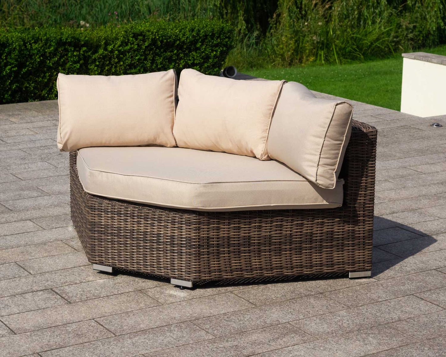 Florida 6 Piece Angled Rattan Garden Corner Sofa Set in Premium Truffle Brown and Champagne