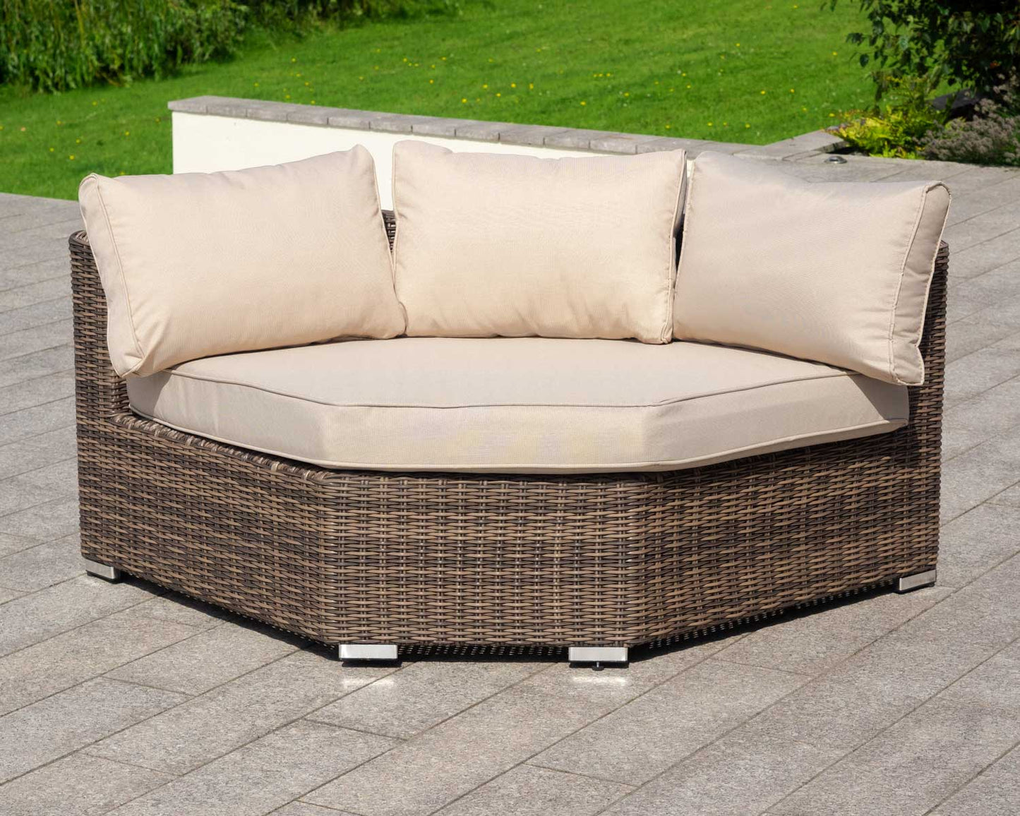 Florida 6 Piece Angled Rattan Garden Corner Sofa Set in Premium Truffle Brown and Champagne