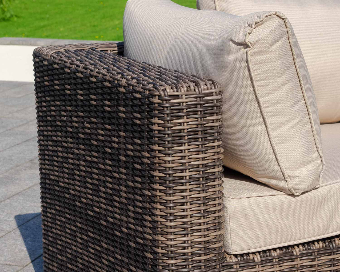 Florida 6 Piece Angled Rattan Garden Corner Sofa Set in Premium Truffle Brown and Champagne