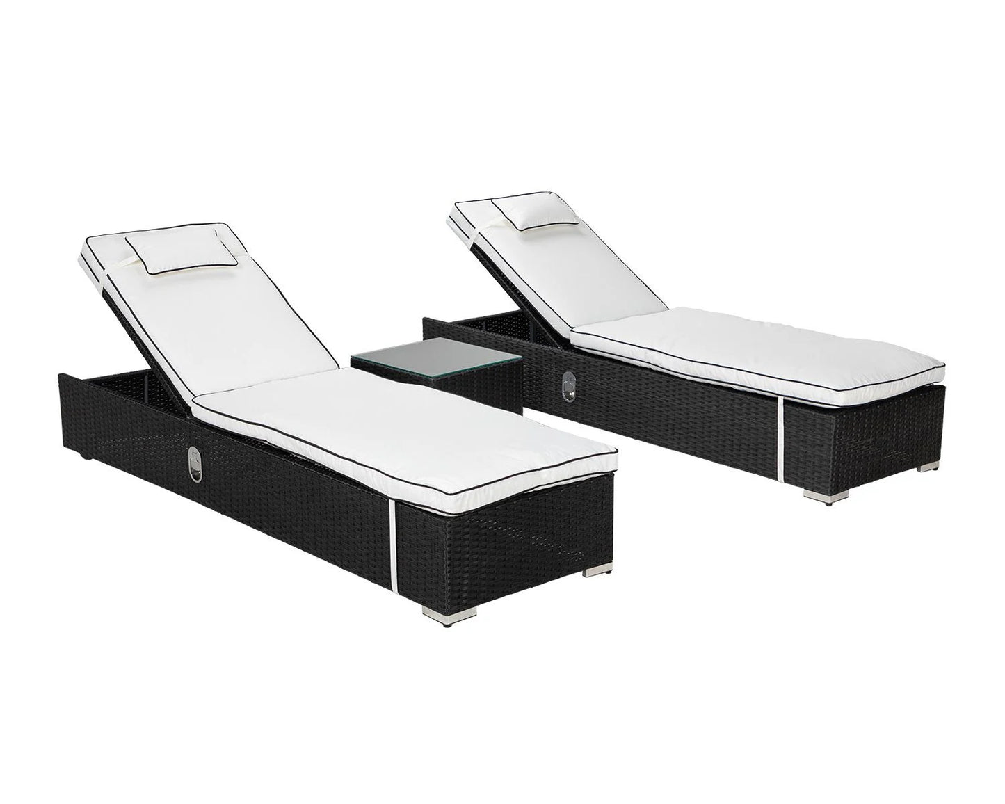 Miami Sunlounger x 2 + Small Square Side Table x 1 in Black and Vanilla