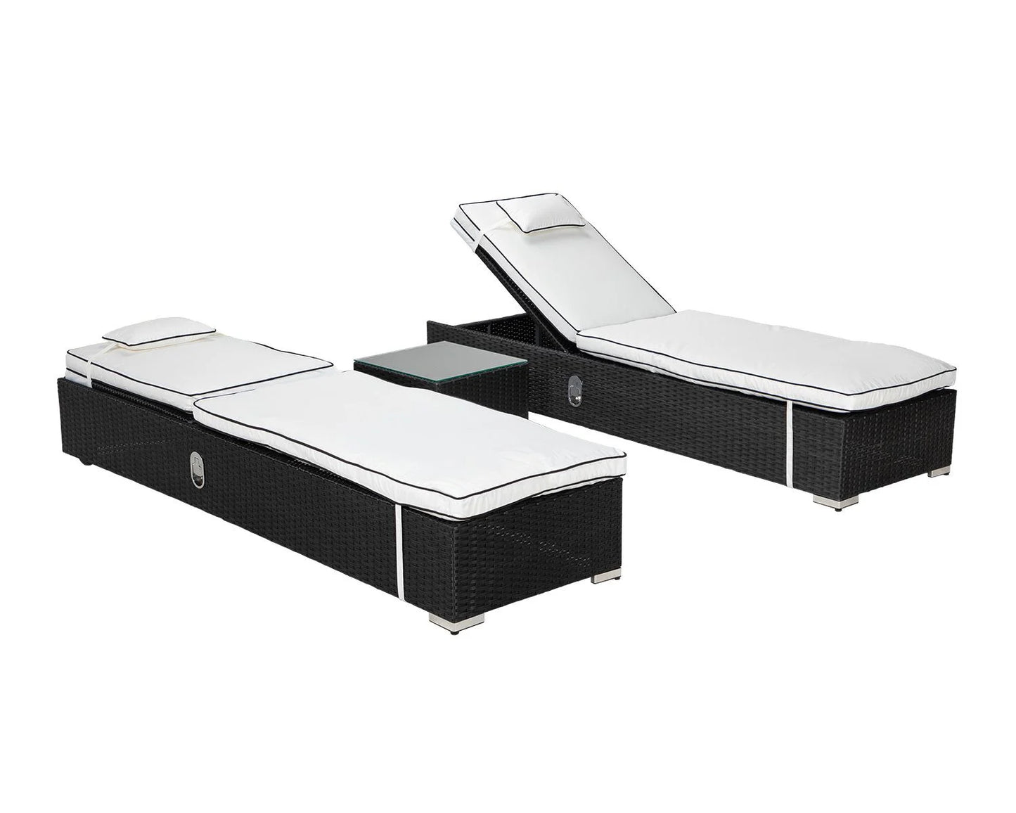 Miami Sunlounger x 2 + Small Square Side Table x 1 in Black and Vanilla