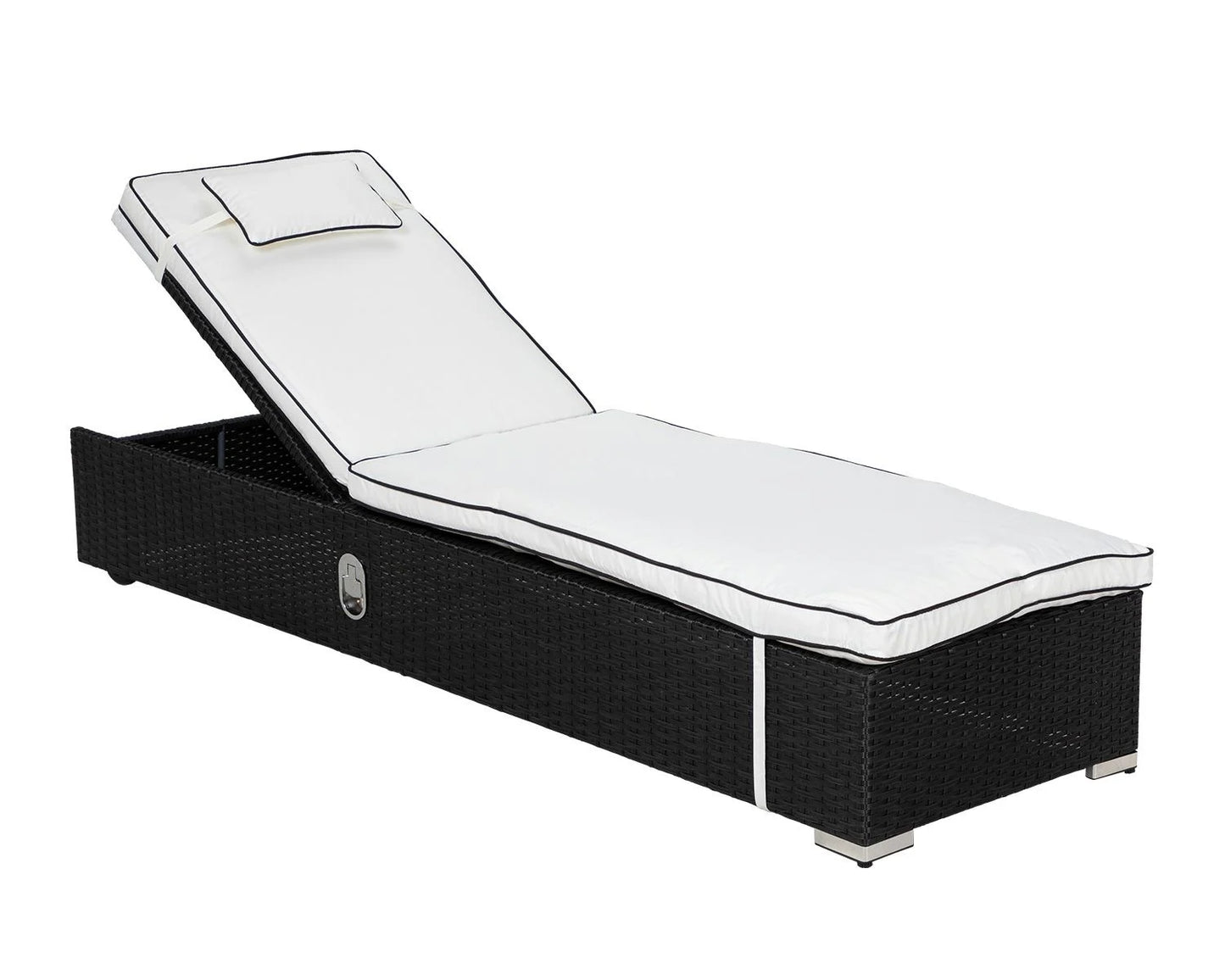 Miami Sunlounger x 2 + Small Square Side Table x 1 in Black and Vanilla