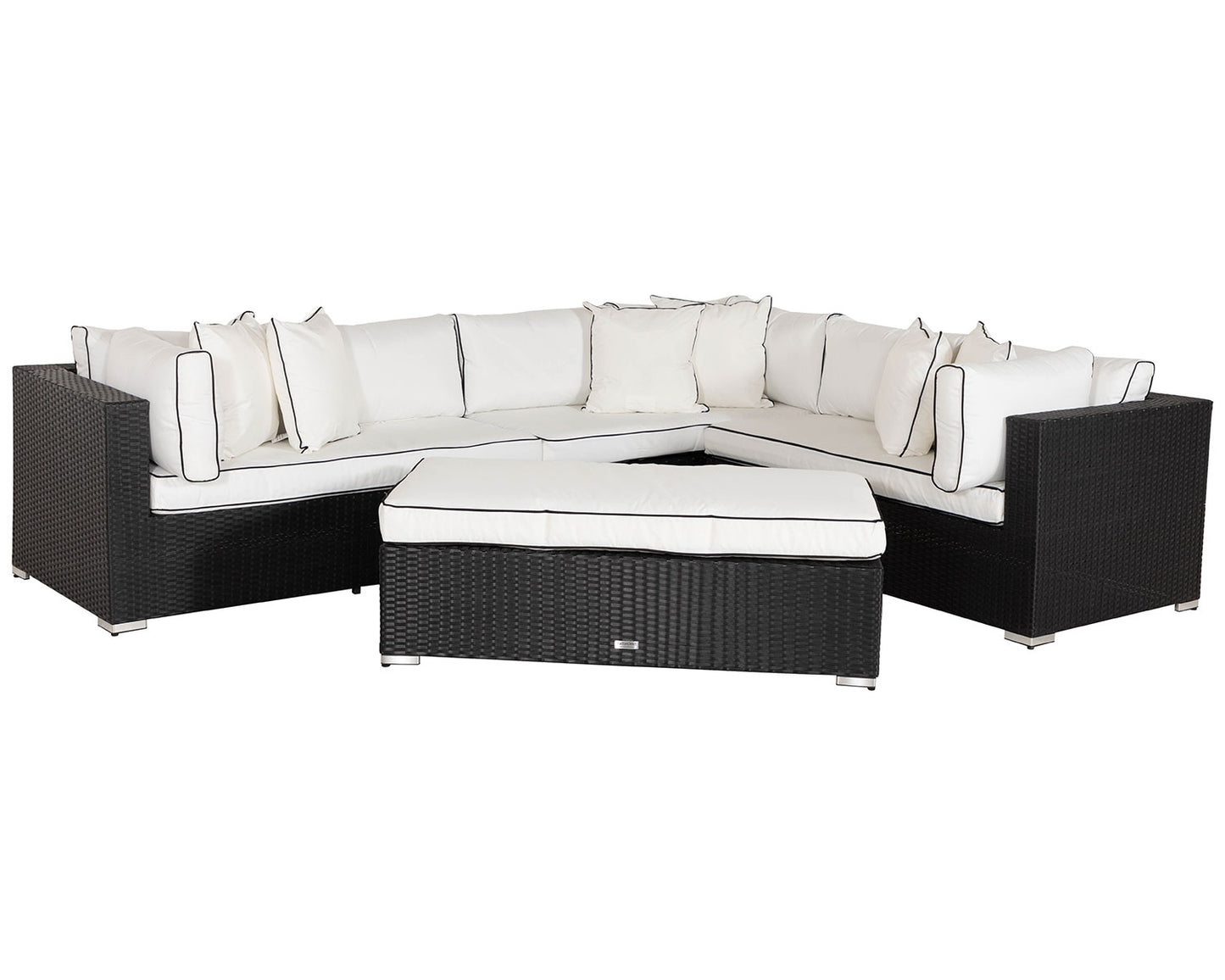 Monaco Rattan Garden Lefthand Corner Sofa Set in Black and Vanilla