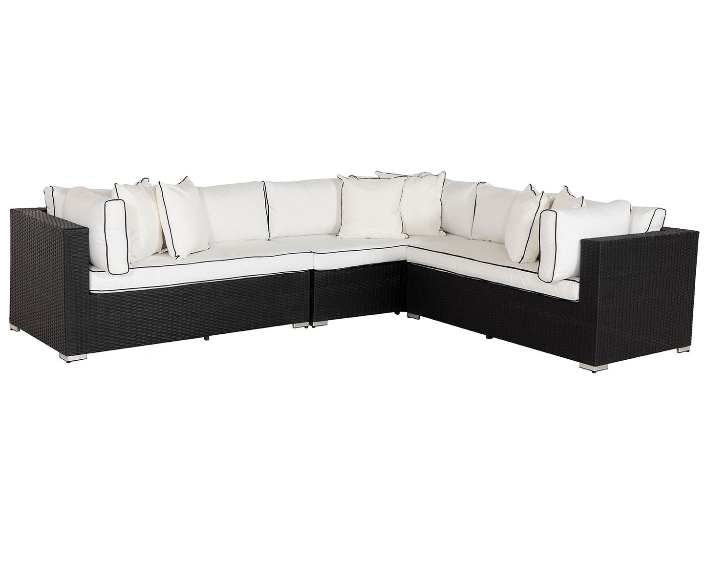 Monaco Rattan Garden Lefthand Corner Sofa Set in Black and Vanilla