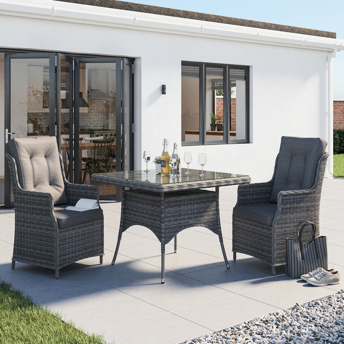 Riviera 2 Dining Chairs and Square Dining Table in Grey