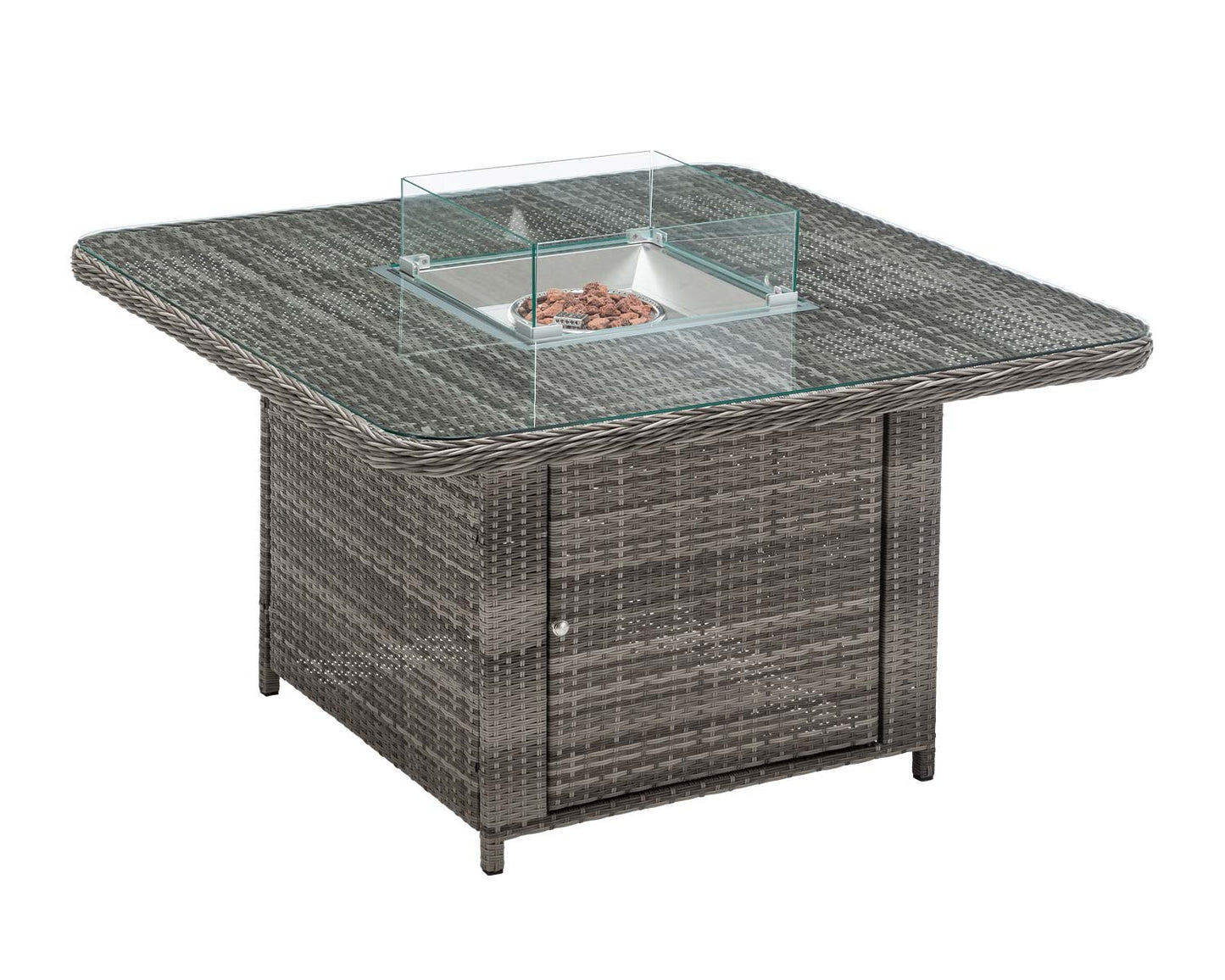 Riviera 4 Rattan Garden Chairs and Square Fire Pit Dining Table in Grey