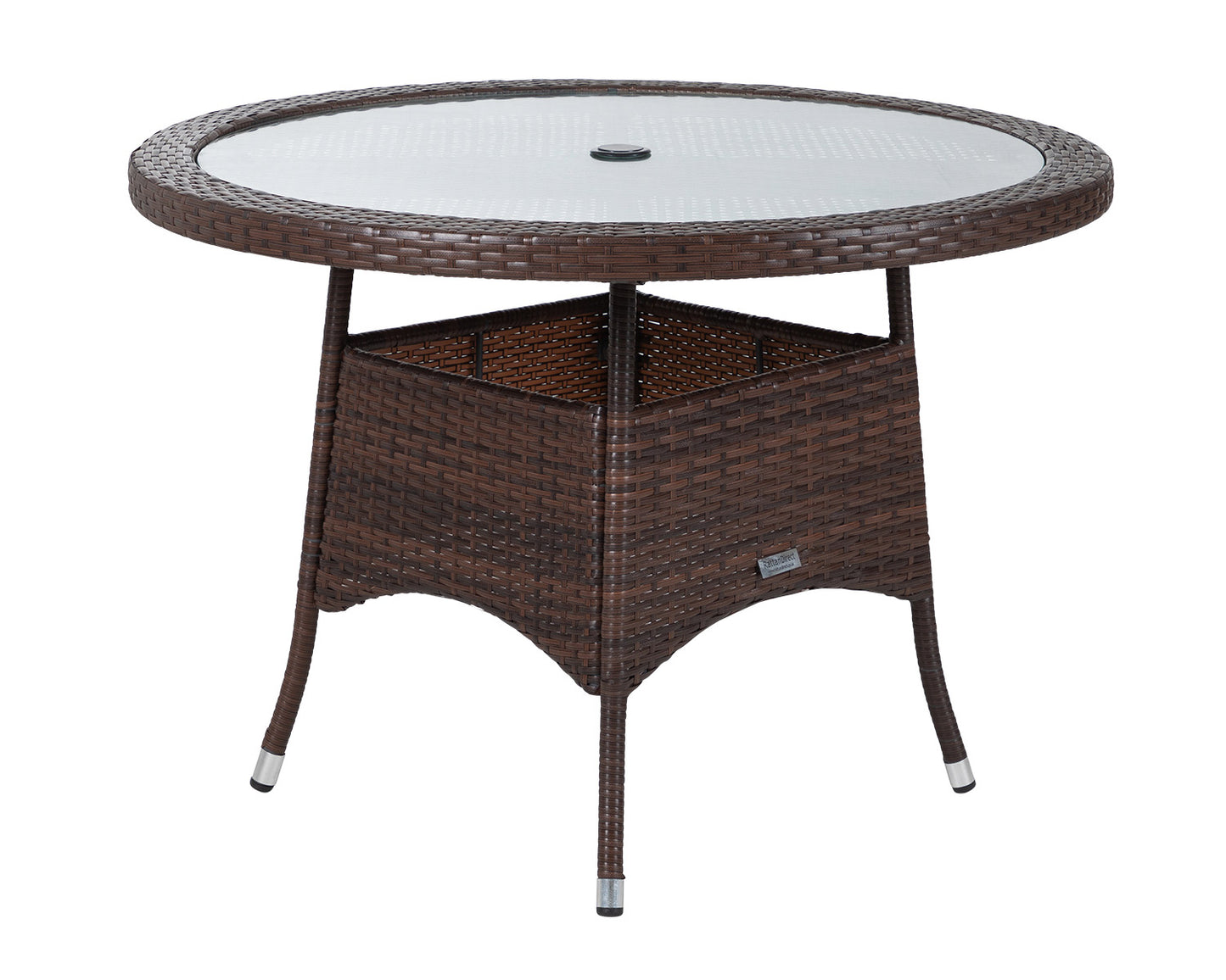 Roma 4 Rattan Garden Chairs and Small Round Dining Table Set in Chocolate and Cream
