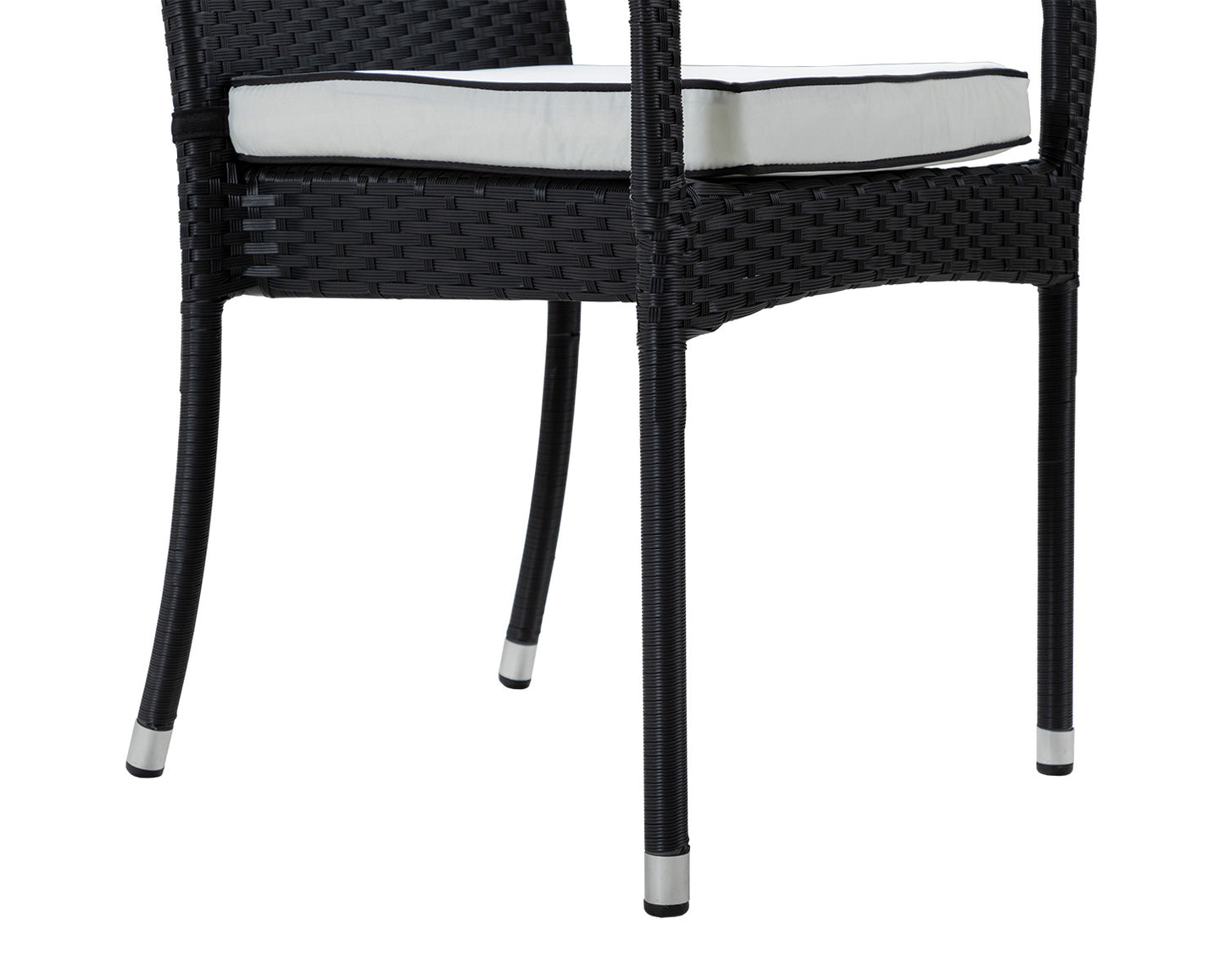Roma 4 Rattan Garden Chairs and Small Round Table Set in Black and Vanilla