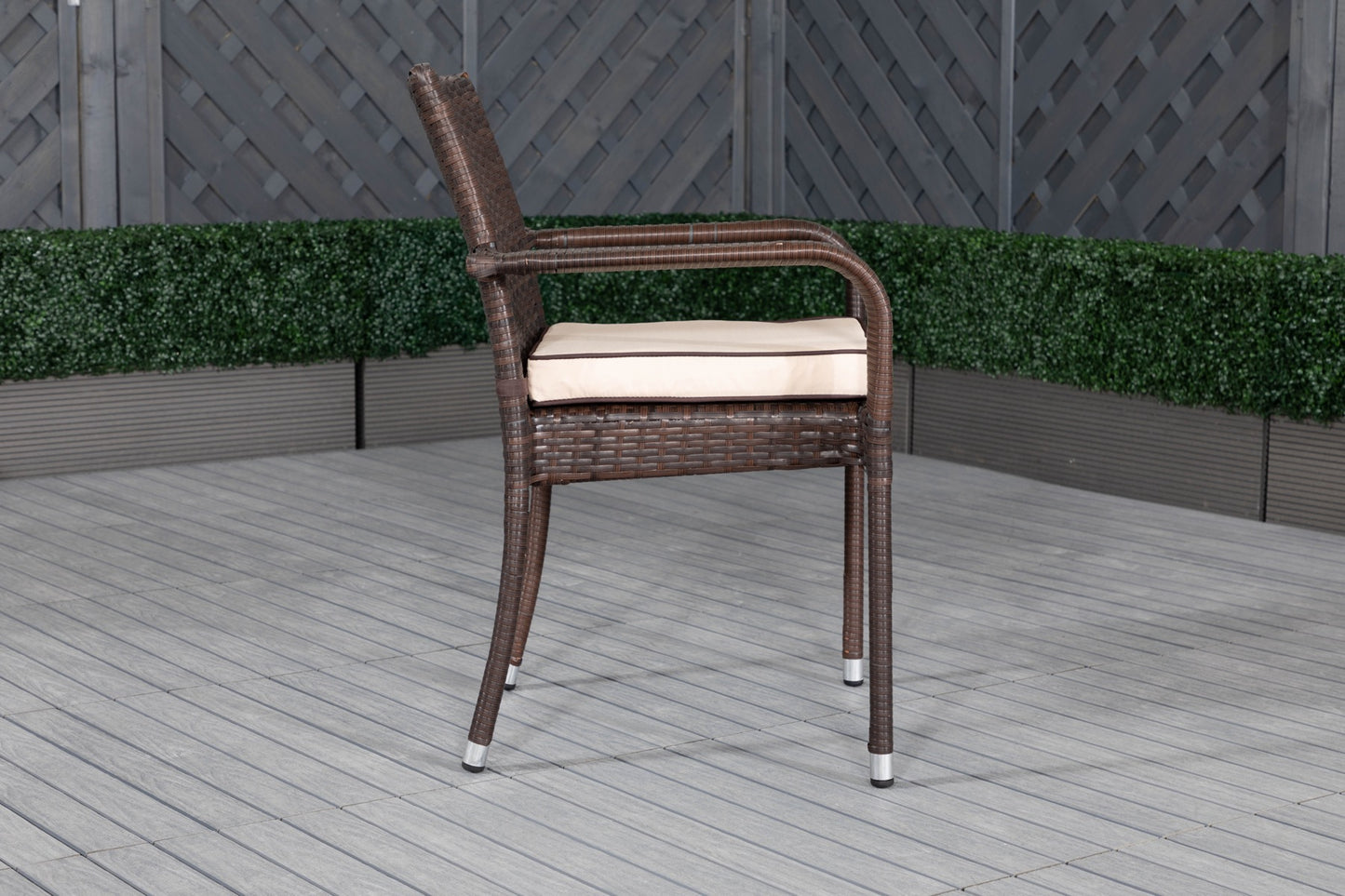 Roma 4 Rattan Garden Chairs and Rectangular Table Set in Chocolate and Cream