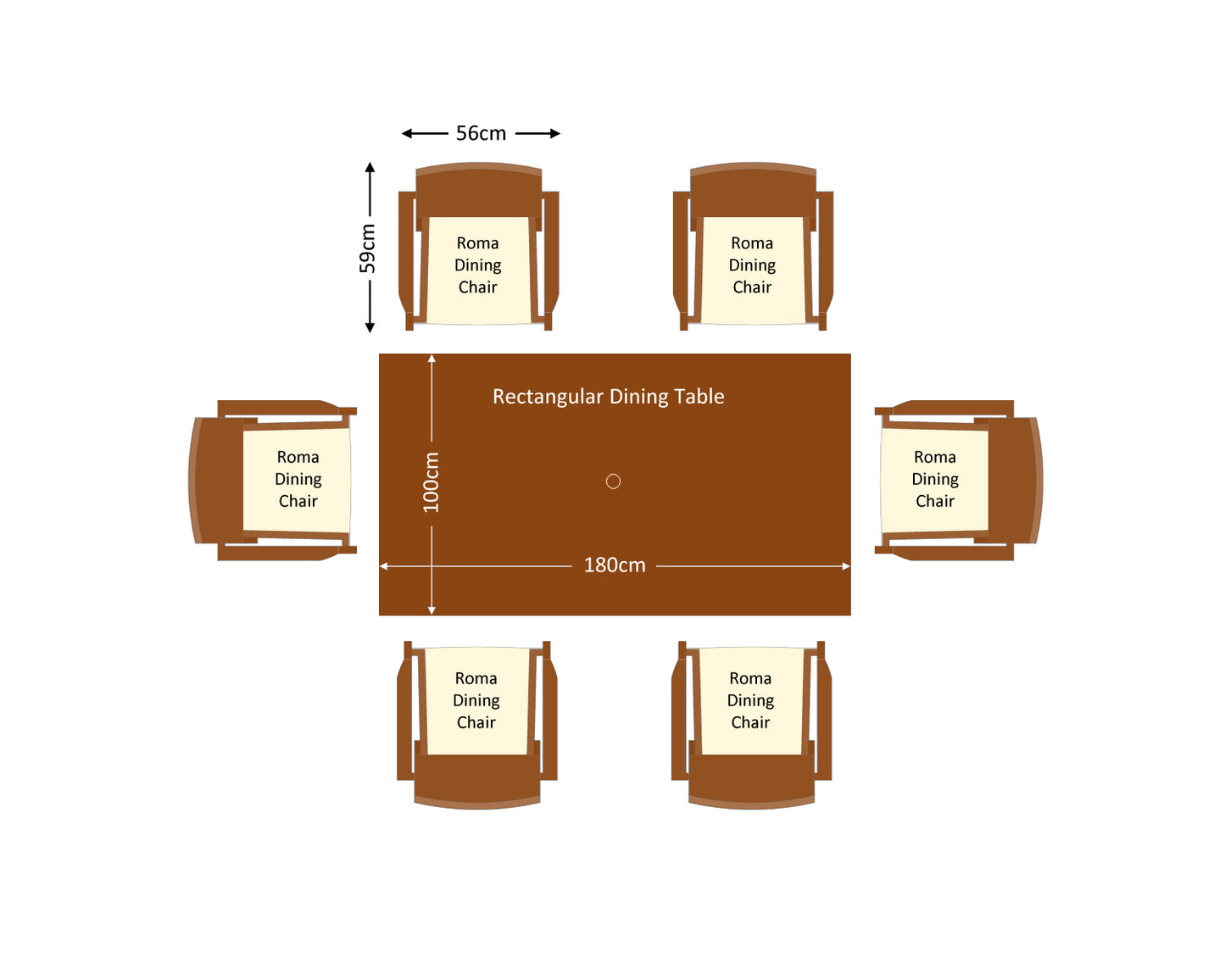 Roma 6 Rattan Garden Chairs and Rectangular Table Set in Chocolate and Cream