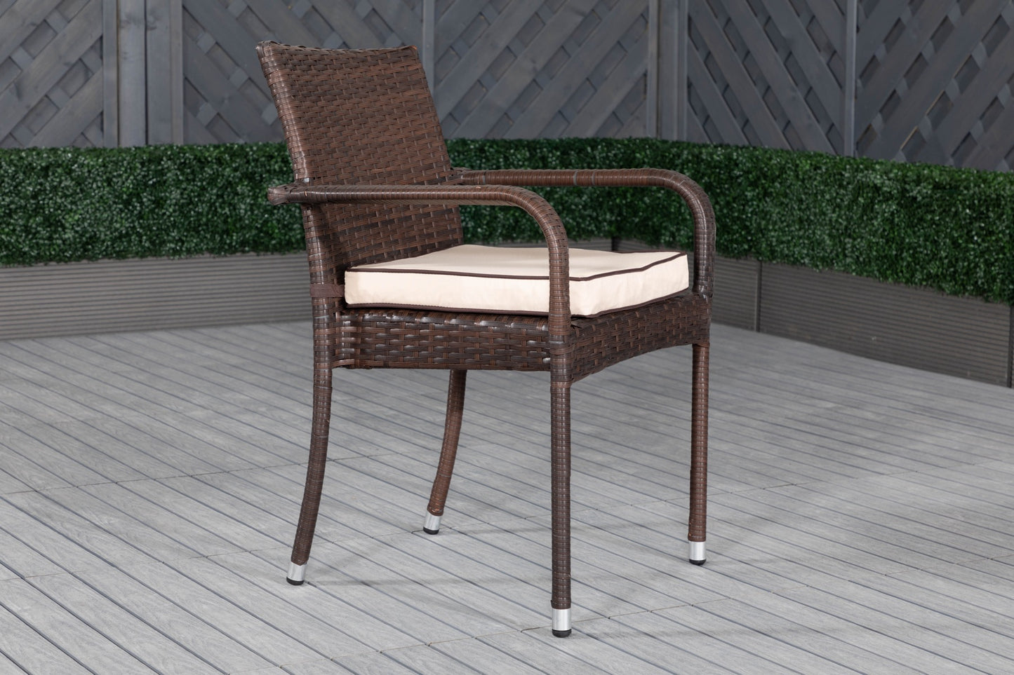 Roma 4 Rattan Garden Chairs and Small Rectangular Table Set in Chocolate and Cream