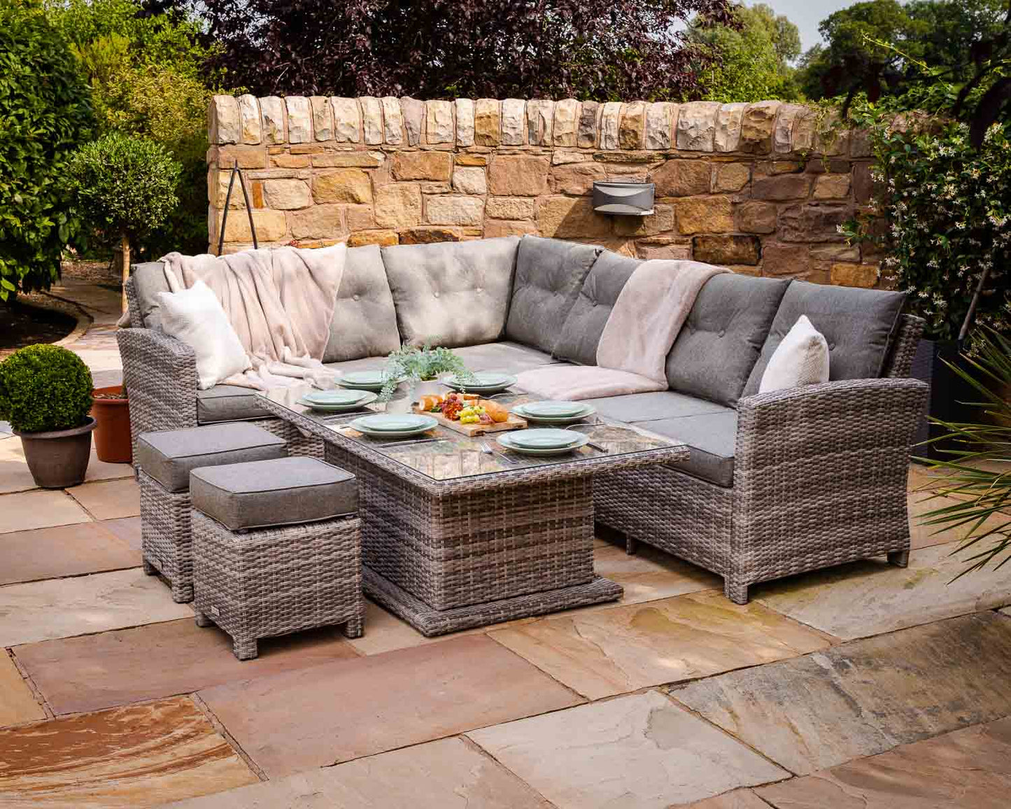 Sorrento Rattan Garden Adjustable Corner Dining Set in Grey