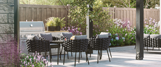 A picture of a rope weave dining set: garden furniture trends
