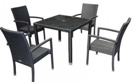 Rio 4 Chairs &amp; Open Leg Square Table Set in Black