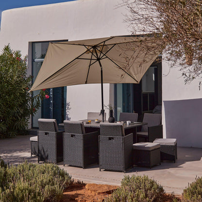 10 Seater Rattan Cube Outdoor Dining Set - Black Weave Polywood Top