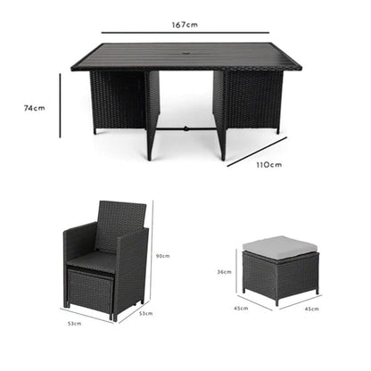 10 Seater Rattan Cube Outdoor Dining Set - Black Weave Polywood Top - Laura James