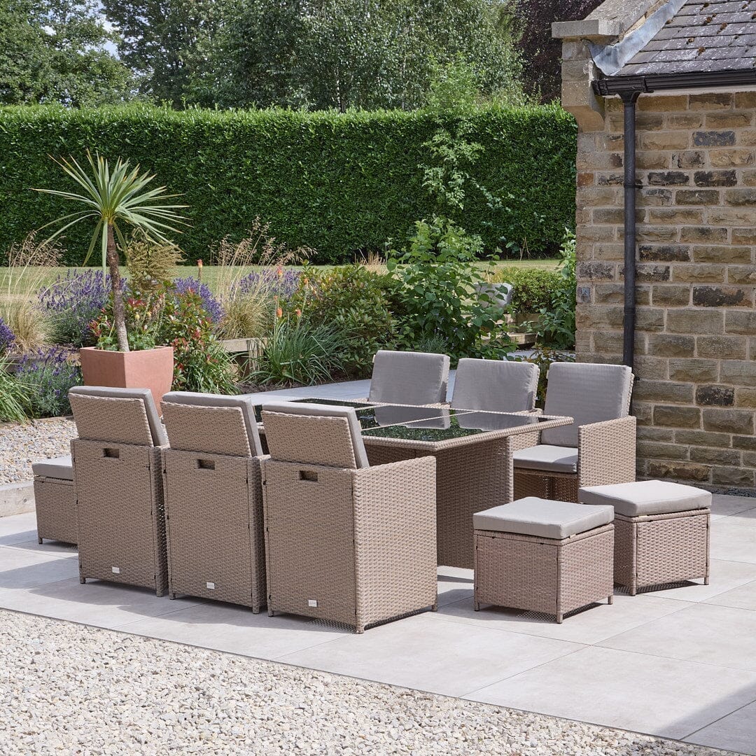 10 Seater Rattan Cube Outdoor Dining Set -  Natural Brown Weave - Laura James