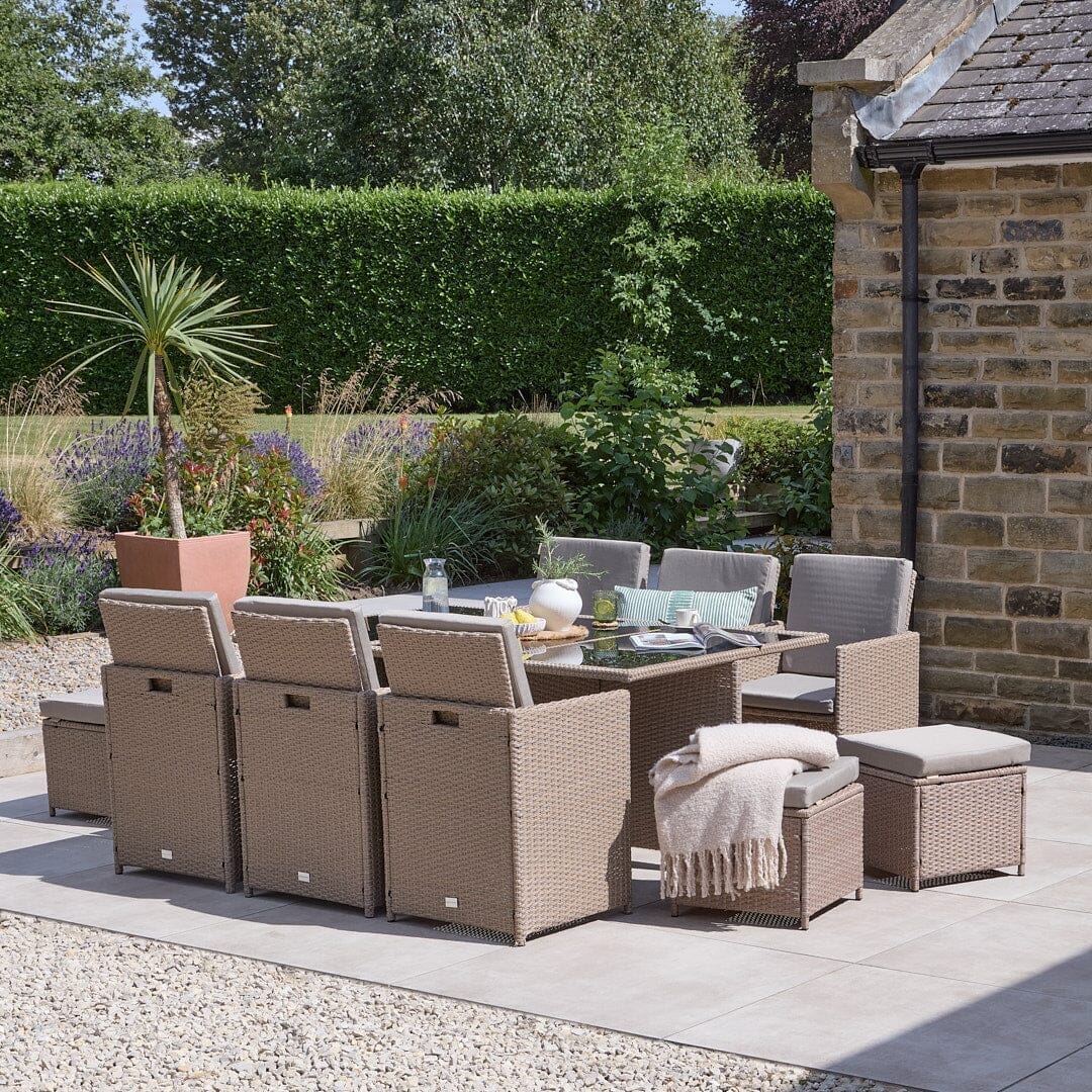 10 Seater Rattan Cube Outdoor Dining Set -  Natural Brown Weave - Laura James