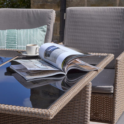 10 Seater Rattan Cube Outdoor Dining Set with Cream Parasol - Natural Brown Weave - Laura James