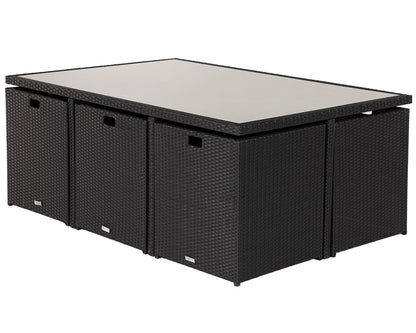 Barcelona 6 Seater Cube Set With Footstools in Black and Vanilla