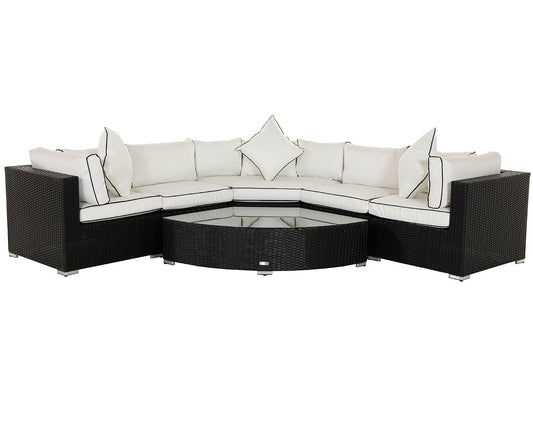 Florida 6 Piece Angled Rattan Garden Corner Sofa Set in Black and Vanilla