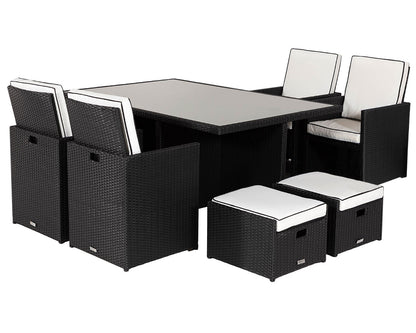 Barcelona 4 Seater Cube Set With Footstools in Black and Vanilla