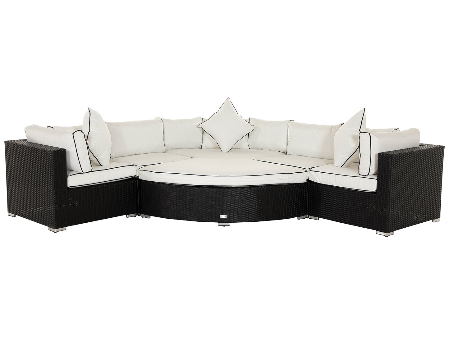Florida 6 Piece Angled Rattan Garden Corner Sofa Set in Black and Vanilla