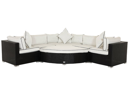 Florida 6 Piece Angled Rattan Garden Corner Sofa Set in Black and Vanilla
