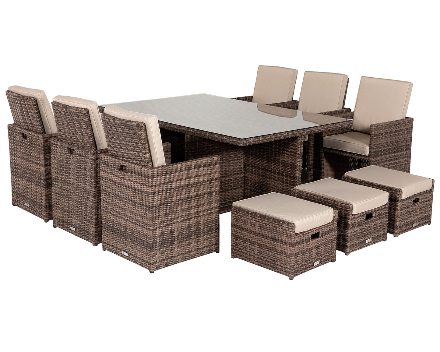 Barcelona 6 Seater Cube Set With Footstools in Truffle Brown and Cream