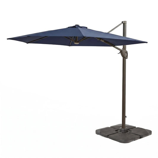Fira Dark Blue LED Cantilever Parasol - 2.5m Square with Quartered Base