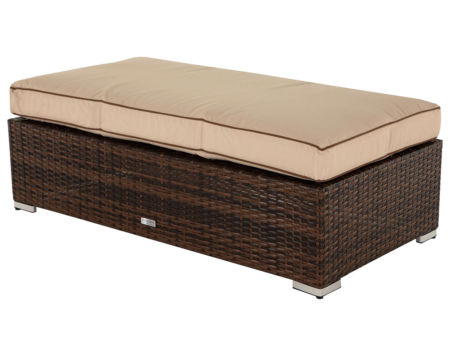 Monaco Rattan Garden Rectangular Ottoman/Coffee Table in Chocolate & Cream