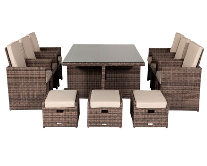 Barcelona 6 Seater Cube Set With Footstools in Truffle Brown and Cream