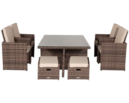 Barcelona 4 Seater Cube Set With Footstools in Truffle Brown and Cream