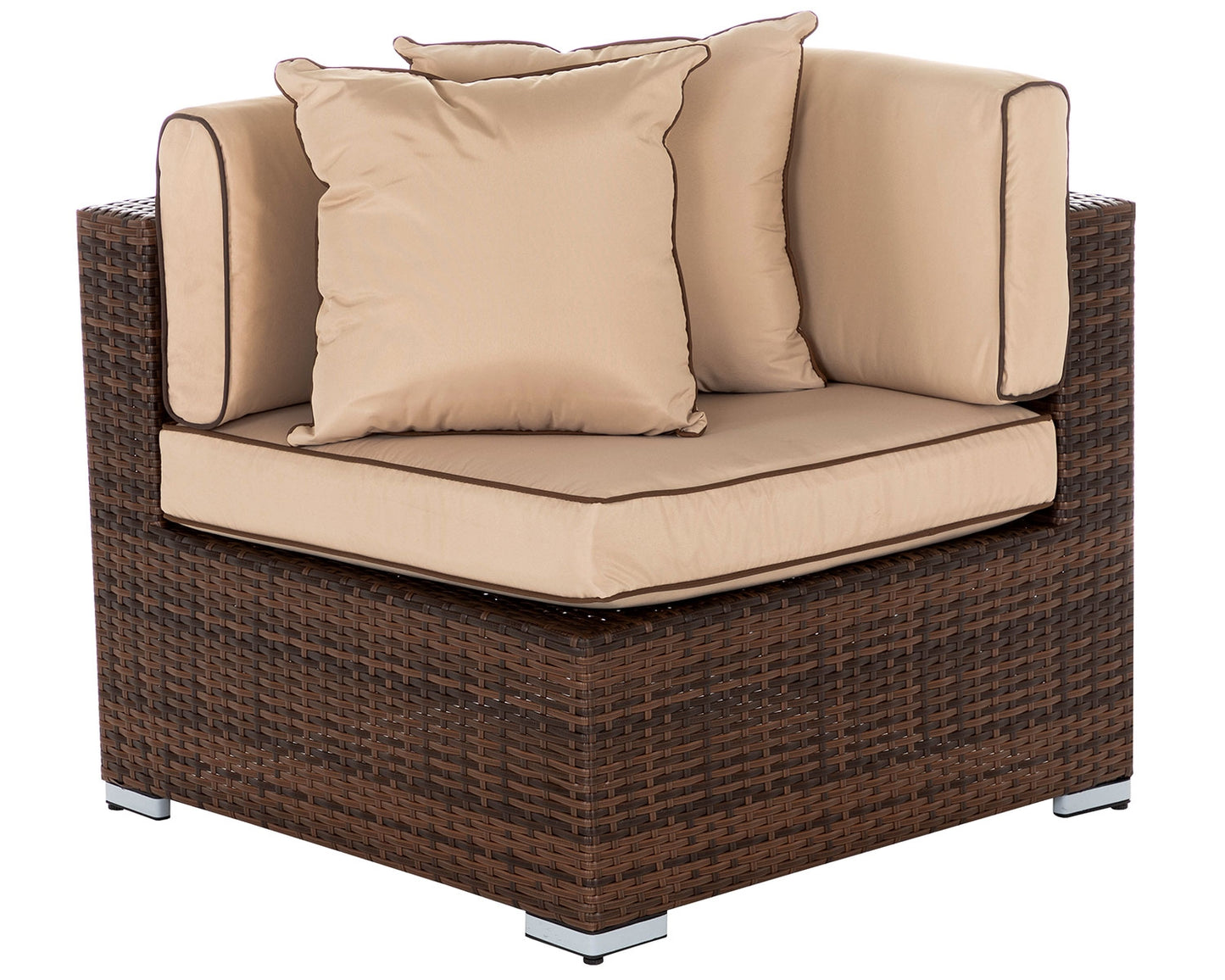 Florida 6 Piece Angled Rattan Garden Corner Sofa Set in Chocolate and Cream