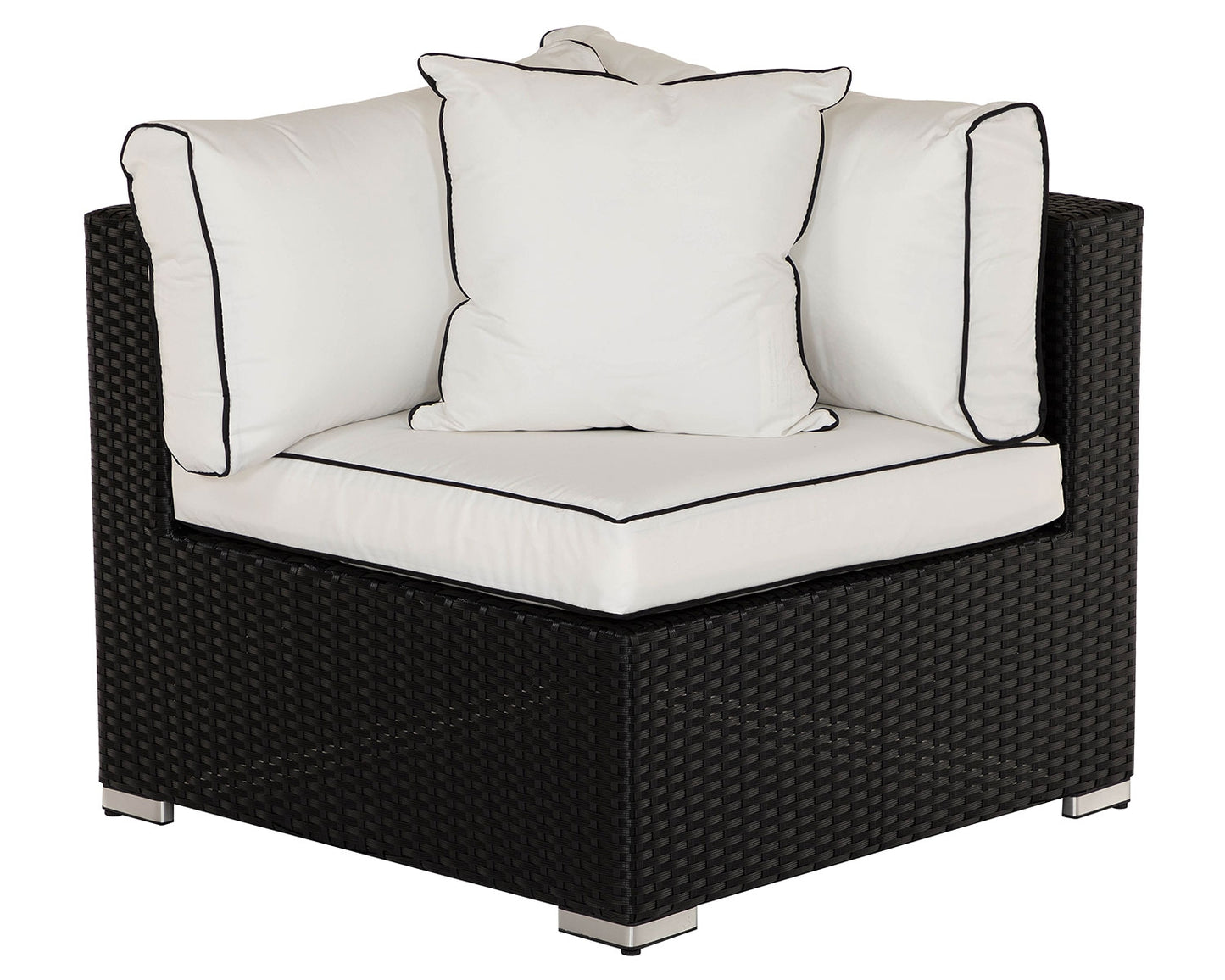 Florida 6 Piece Angled Rattan Garden Corner Sofa Set in Black and Vanilla